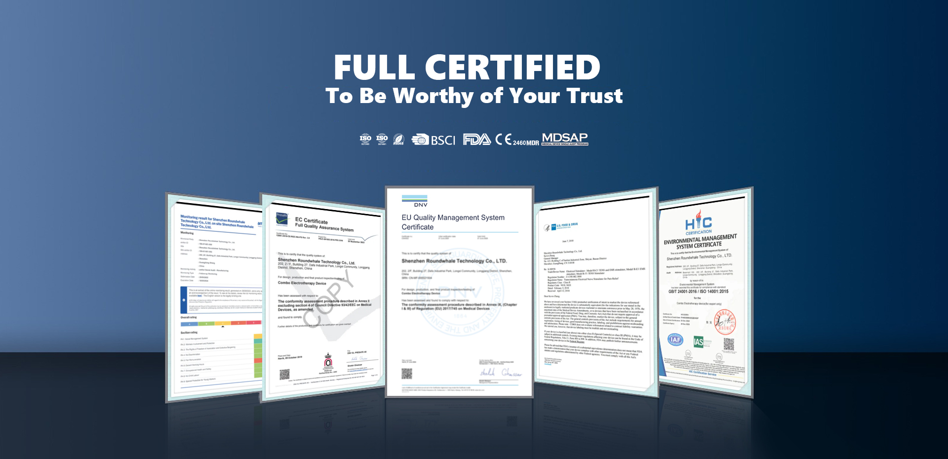 Shenzhen Roundwhale CE, FDA, ROHS MDR certificate
