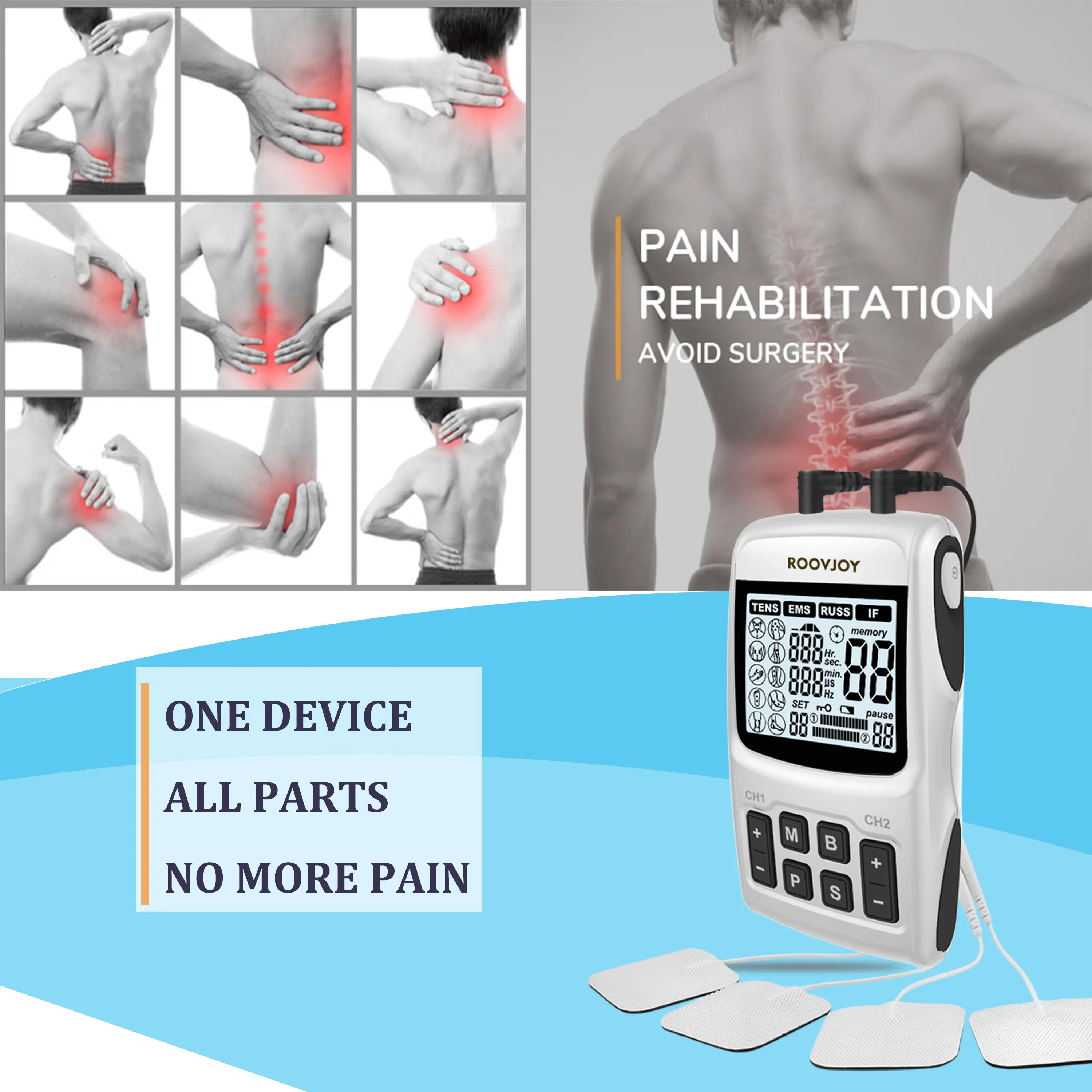 Professional 5 in 1 TENS medical machine for pain relief with IFC and micro-current